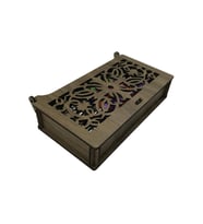 Dekoratif Kutu İşlemeli Tığ Kutusu Organizer Mücevher Takı Kutusu 17x9x3,5 cm (Ahşap)