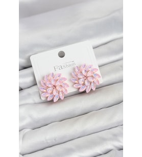 Pembe Renk Kristal Taşlı Çiçek Model Kadın Küpe