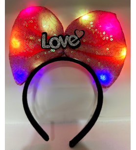 Led Işıklı 3 Farklı Fonksiyonda Yanan Gümüş Love Yazılı Fuşya Pembe Fiyonk Taç 20X17 Cm