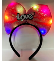 Led Işıklı 3 Farklı Fonksiyonda Yanan Gümüş Love Yazılı Fuşya Pembe Fiyonk Taç 20X17 Cm