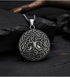 Çift Taraflı Kullanım Nordic Yggdrasil Yaşam Ağaç Viking Pusula Kolye