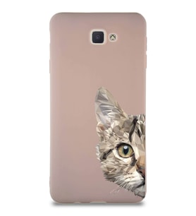 Samsung Galaxy J7 Prime Soft Premier Kapak Catface Tasarımlı Silikon Kılıf - Pudra (Şeffaf)