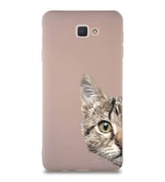 Samsung Galaxy J7 Prime Soft Premier Kapak Catface Tasarımlı Silikon Kılıf - Pudra (Şeffaf)