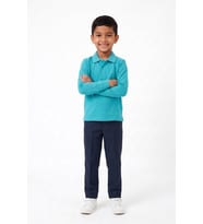 Unisex Çocuk Uzun Kollu Polo Yaka Lakost Okul Tişörtü