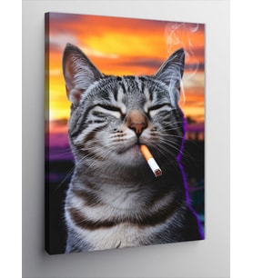 Kanvas Tablo Sigara İçen Kedi