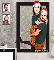 Kişiye Özel Yılbaşı Sevgili Karikatürlü 3D Ahşap Tablo 30x47 Model-6