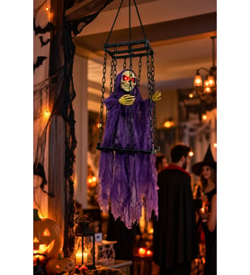 Halloween Cadılar Bayramı Kafesli İskelet Sesli Titreşimli Sese Duyarlı Kırmızı Işıklı 40x22 cm