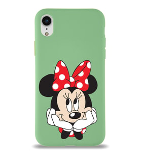Apple iPhone XR Uyumlu Lansman Kılıf Minnie Mouse Tasarımlı Altı Kapalı İçi Kadife Kaplı  Kapak (Şeffaf)