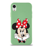 Apple iPhone XR Uyumlu Lansman Kılıf Minnie Mouse Tasarımlı Altı Kapalı İçi Kadife Kaplı  Kapak (Şeffaf)
