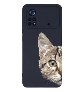 Xiaomi Poco X4 Pro Uyumlu Lansman Kılıf Catface Tasarımlı İçi Kadife Kapak-Koyu Mavi (Şeffaf)