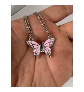 Pembe Mıknatıslı Kelebek Kolye – Unisex, Çift ve Arkadaşlık Hediye Seti