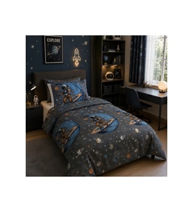 Astronot Uzay Desenli Tek Kişilik Nevresim 160x220, Lastikli Çarşaflı 120x200, Genç&Çocuk Nevresim Takımı