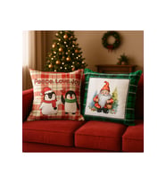 Yılbaşı Temalı 2li Kadife Kırlent Kılıfı 43x43 cm Nakış Görünümlü Set Dijital Baskılı (Yılbaşı Kırmızısı)