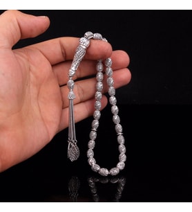 TAMAMI 925 AYAR GÜMÜŞ TELKARİ MODEL TESBİH (Gri)