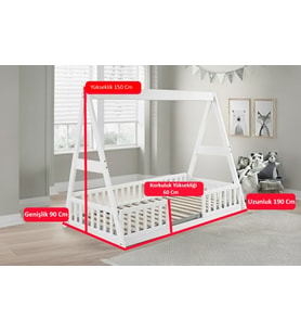 MukoToys Piramit House Montessori Karyola: Çocuğunuzun Hayallerindeki Güvenli Ev! 90x190 1. Sınıf Mdf (Parlak Beyaz)