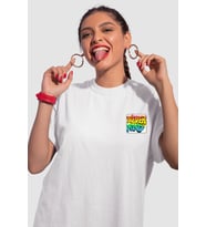 Unisex Renkli Graffiti Baskılı Oversize Beyaz T-shirt