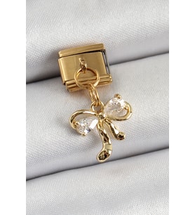 316L Çelik Sallantılı Zirkon Taşlı Fiyonk Model Gold Renk Nomination Charm TJ-BC1400