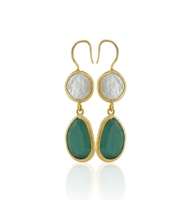 Kadir Jewellery 22 Ayar Altın Kaplama Kadın İnci Küpe -El İşçiliği Ve Hipoalerjenik Küpe (K.Yeşil)