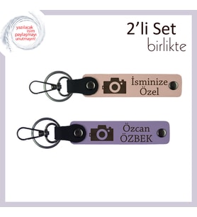 Kameralı Hatıralar, İsme Özel Yazılı Deri Anahtarlık, Fotoğrafçılara Hediye, Yavru Ağzı-Mor Menekşe