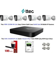 Ttec 2mp Mikrofonlu 4 Kameralı 500GB Disk Tak Çalıştır Hazır Ip Kamera Seti (Beyaz)