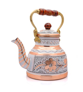1,7 Litre El Işlemeli Nostaljik Tekli Kalaylı Bakır Büyük Demlik, Çaydanlık, Su Isıtıcısı