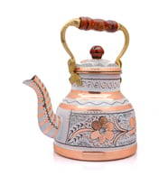1,7 Litre El Işlemeli Nostaljik Tekli Kalaylı Bakır Büyük Demlik, Çaydanlık, Su Isıtıcısı (Beyaz)