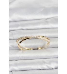 Pirinç Gold Renk Zirkon Taşlı ve Dorika Model Kadın Bileklik 5886 - EEEEEE6614-9303