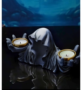 2'li Gotik Pelerinli Hayalet Mumluk İçinde Mum Tealight Mumluk Dekoratif Mumluk Gothic Mumluk Goth Mumluk