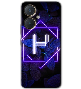 Vivo Y27 Kılıf HD Desen Baskılı Kılıf - Dark Neon Yaprak H Harfi