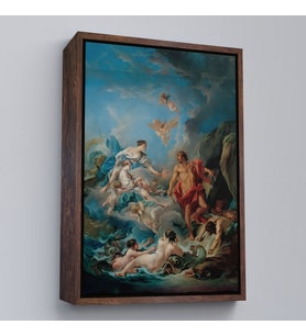 Çerçeveli Juno, Aeolus'tan Rüzgarları Serbest Bırakmasını İstiyor, François Boucher Rönesans Tablosu (Kahverengi)