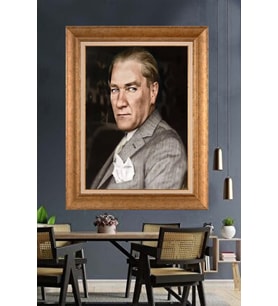 Altın Varaklı Çerçeveli Paspartulu Atatürk Tablo nh354 (Gold)