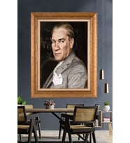 Altın Varaklı Çerçeveli Paspartulu Atatürk Tablo nh354 (Gold)