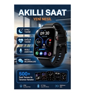 Akıllı Saat 1.9 İnç Ekran Tema Değiştirme Bluetooth Sağlık ve Uyku Takipli Sesli Asistanlı