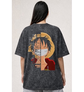 Monkey D. Luffy One Piece Anime Baskılı Unisex Oversize Eskitme Yıkamalı Tişört