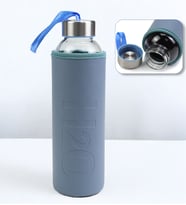 Deri Kılıflı 500Ml Cam Matara (Mavi)