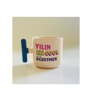 Yılın En Cool Öğretmen Baskılı Mavi Kulplu T Öğretmenler Günü Kupa