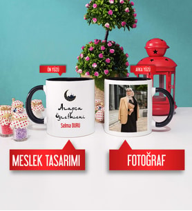 Arapça Öğretmenine Hediye Arapça Öğretmeni Kupa Bardak Siyah Fotoğraflı