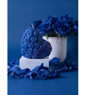 Mumelia Candles Gül Desenli Kalp - Doğal Soya Dekoratif Mum - Koyu Mavi