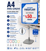 A4 Ayaklı Fiyat Etiketlik Teleskopik Borulu Çerçeve Etiketlik Yönlendirme Levhası Menü Panosu Mavi