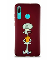 Huawei P Smart 2019 Soft Premier Kapak Squidward Dokunaç Tasarımlı Silikon Kılıf - Mürdüm (Şeffaf)