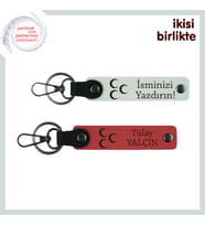 Yeni Mezuna Hediye, Üç Hilal Desenli İsim Yazılı 2’li Anahtarlık Seti, Beyaz-Nar Çiçeği