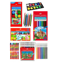 Öğrenci Boyama Seti 4 lü Faber 12 Renk Sulu Boya Kuru Boya Pastel Boya Keçeli Kalem 12 li Boya Set Faber Castell Okul Sınıf (Karışık)