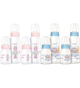 Bebsi Cam Biberon Seti (Mavi - Pembe) (250ML+125ML) (Karma 4 Lü Set)