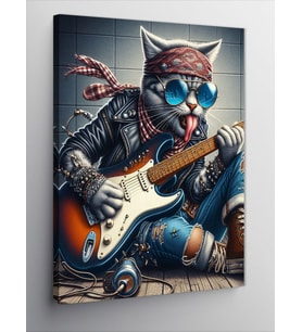Kanvas Tablo Gitar Çalan Barışık Kedi