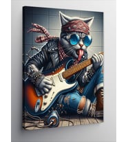 Kanvas Tablo Gitar Çalan Barışık Kedi
