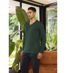 Kly 9269 Erkek V Yaka Rahat Kalıp Uzun Kollu Pijama Takım (Yeşil)