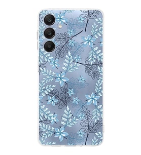 PrintiFy Samsung A25 Uyumlu Kamera Korumalı Floral Mavi Tasarımlı Şeffaf Silikon Kılıf