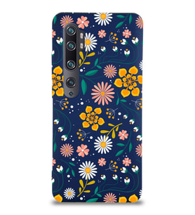 Xiaomi Mi Note 10 Pro Uyumlu Lansman Kılıf Çiçek Tasarımlı İçi Kadife Kapak-Lacivert (Lacivert)