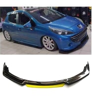 Peugeot 207 Sarı Renkli Şeritli Dilli Ön Lip 4 Prç Parlak Siyah ABS