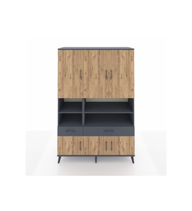 Hyperion Dolap 8 Raflı 2 Çekmeceli 6 Kapaklı 132x44x195 Antrasit-Çam/Antrasit